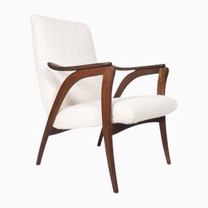 Teak and Off White Boucle Chair with Hairpin Legs, 1950s
