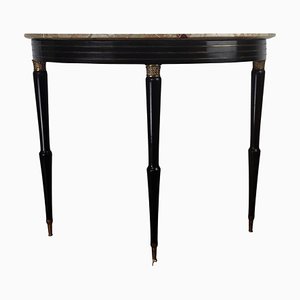 Mid-Century Italian Wood Brass Demilune Console Table with Marble Top, 1950s