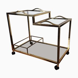 Italian Two-Tier Brass and Glass Bar Cart with Double Removable Top Tray, 1960s
