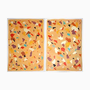 Natalia Roman, Tangerine Terrazzo Bloom, 2022, Diptych on Watercolor Paper