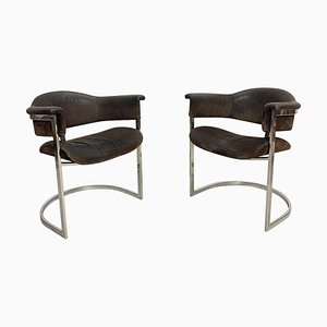 Chrome and Leather Armchairs by Vittorio Introini for Mario Sabot, 1970s, Set of 2