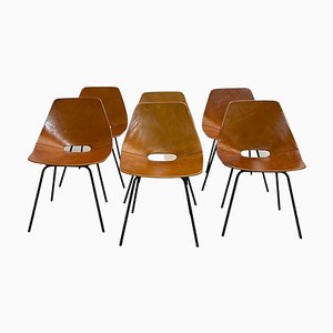 Tonneau Chairs in Leather by Pierre Guariche, 1950s, Set of 6
