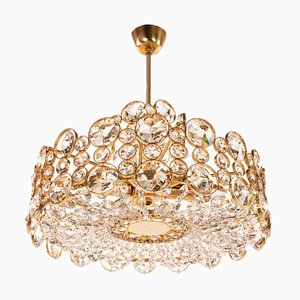 German Crystal & Gilt Brass Bubble Chandelier from Palwa, 1960