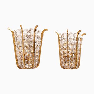Austria Faceted Crystals & Brass Wall Sconces from Bakalowits, 1960, Set of 2