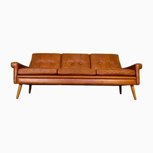 Danish Cognac Leather 3 Person Sofa by Svend Skipper