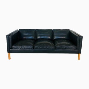 Vintage Danish Black Leather 3 Person Sofa from Stouby