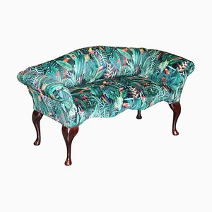 Mini Vintage Window Seat Bench Sofa with Birds of Paradise Upholstery
