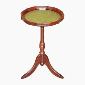 Green Leather Mahogany Pie Crust Edge Tripod Side End Lamp Wine Table