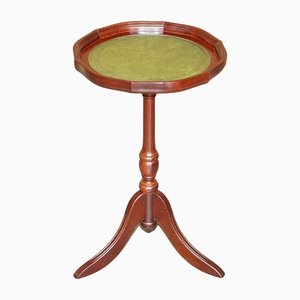 Table à Vin avec Trépied en Cuir Vert et Acajou