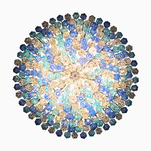 Lámpara de araña Poliedri de cristal de Murano color zafiro