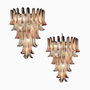 Pink & White Petal Murano Glass Chandelier, Italy, 1980s