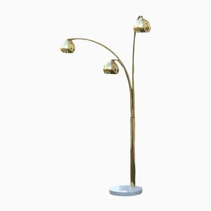 Vintage Arc 3-Arm Floor Lamp in Marble and Brass, 1970s