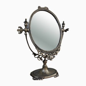 French Oval Decorative Adjustable Vanity Mirror in Brass