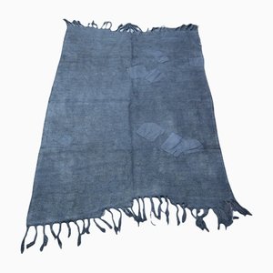 Vintage Turkish Midnight Blue Wool Hemp Rug
