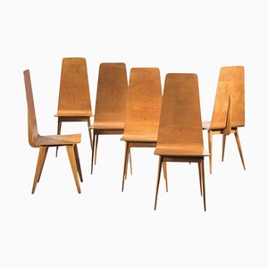 Italian Chairs in Curved Wood by Sineo Gemignani, 1940s, Set of 6