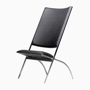Gabriela Lounge Chair in Black Faux Leather by Gio Pnti for Pallucco, 1990s