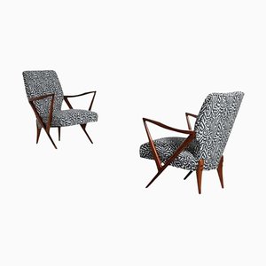 Armchairs in Walnut and Fabric by Giuseppe Scapinelli, 1955, Set of 2