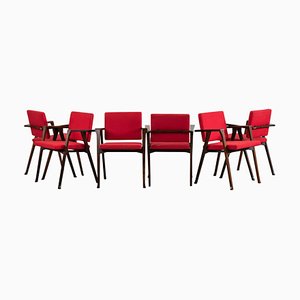 Red Luisa Armchairs by Franco Albini for Poggi, 1955, Set of 6