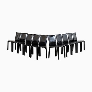 Cab 412 Chairs in Black Leather by Mario Bellini Cassina, Italy, 1970s, Set of 10