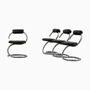 Cobra Chairs in Metal and Black Skai by Giotto Stoppino, 1970s, Set of 4