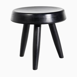 Stool in Black Stained Wood in the Style of Charlotte Perriand, 1950s