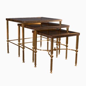 Vintage French Brass Nesting Tables, Set of 3