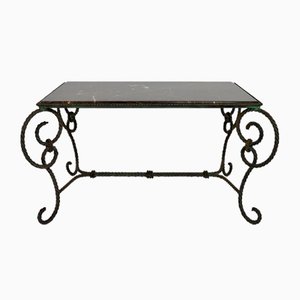 Patinated Wrought Iron and Black Marble Coffee Table, 1940s