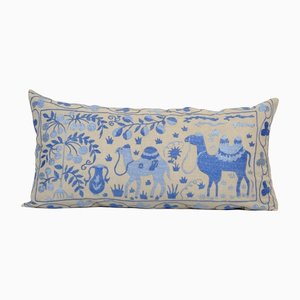 Vintage Blue Animal Suzani Pillow Cover