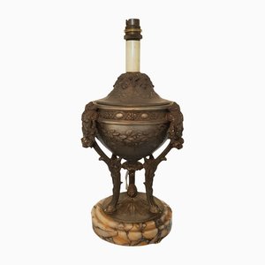 19th Century French Moreau Ornate Marble Based Cast Spelter Urn Converted Into a Table Lamp