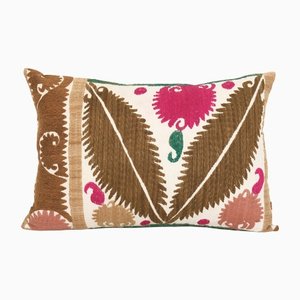 Brown Suzani Lumbar Pillow Cover