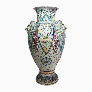 Large Early 20th Century Meiji Era Japanese Moriage Stoneware Satsuma Vase