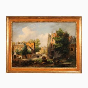 Dutch Landscape, 20th-Century, Oil on Canvas, Framed