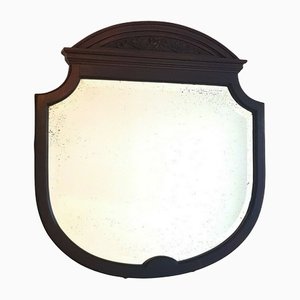 Edwardian Oak Framed Carved Shield Bevelled Wall Mirror