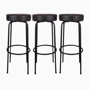 Schwarze Vintage Hocker, 3er Set