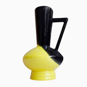 Yellow Black Vase by Luc Vallauris, France, 1960s
