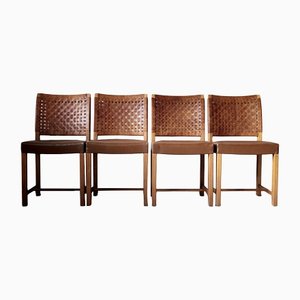 Oak Chairs With Leather Braid by Carl Gustav Hort Af Ornäs, 1950s, Set of 4