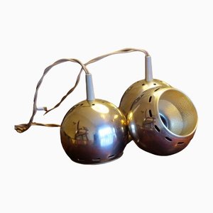 Mid-Century Brass Ball-Shaped Pendant Lights, Set of 3