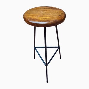 Vintage Industrial Iron and Chestnut Stool