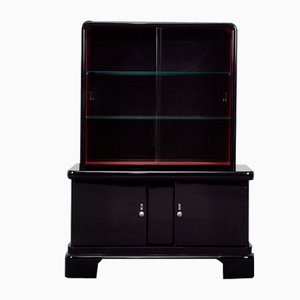 French Art Deco Black Display-Cabinet in High Gloss Lacquer, 1940s
