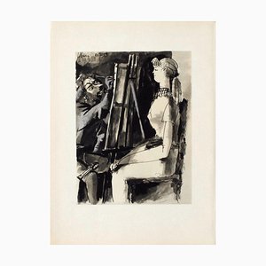 After Pablo Picasso, Comédie Humaine - Femme Et Peintre II, 1954, Photolithographie sur Papier Rivoli