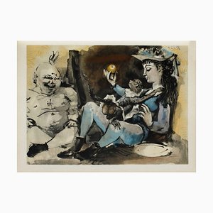 After Pablo Picasso, Comédie Humaine - Le Singe Et La Pomme, 1954, Photolithographie sur Papier Rivoli