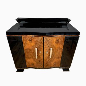 Commode à Tiroirs Art Déco Noire Brillante et Noyer, Allemagne, 1930