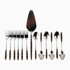 Custom-Made 6 Coffee Spoons, 6 Cake Forks and 1 Cake Scoop by Helmut Alder for Amboss, 1963, Set of 13