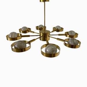Italian Art Deco Murano Glass & Brass Ceiling Lamp