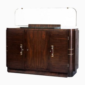 Art Deco French Rosewood Sideboard with Mirror and Black Marble, 1930s