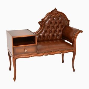 Antique Italian Style Leather Entry Bench