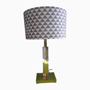 Lampada da tavolo Op Art in metallo cromato e ottone di Lumica, anni '70