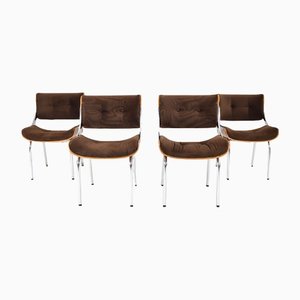 Mid-Century Modern Danish Teak Plywood & Velvet Chairs, Set of 4