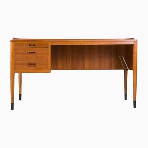 Scrivania Mid-Century asimmetrica in teak con mobile bar, anni '60