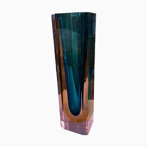 Modernist Rectangular Vase in Faceted Murano Glass by Mandruzzato, 1970s